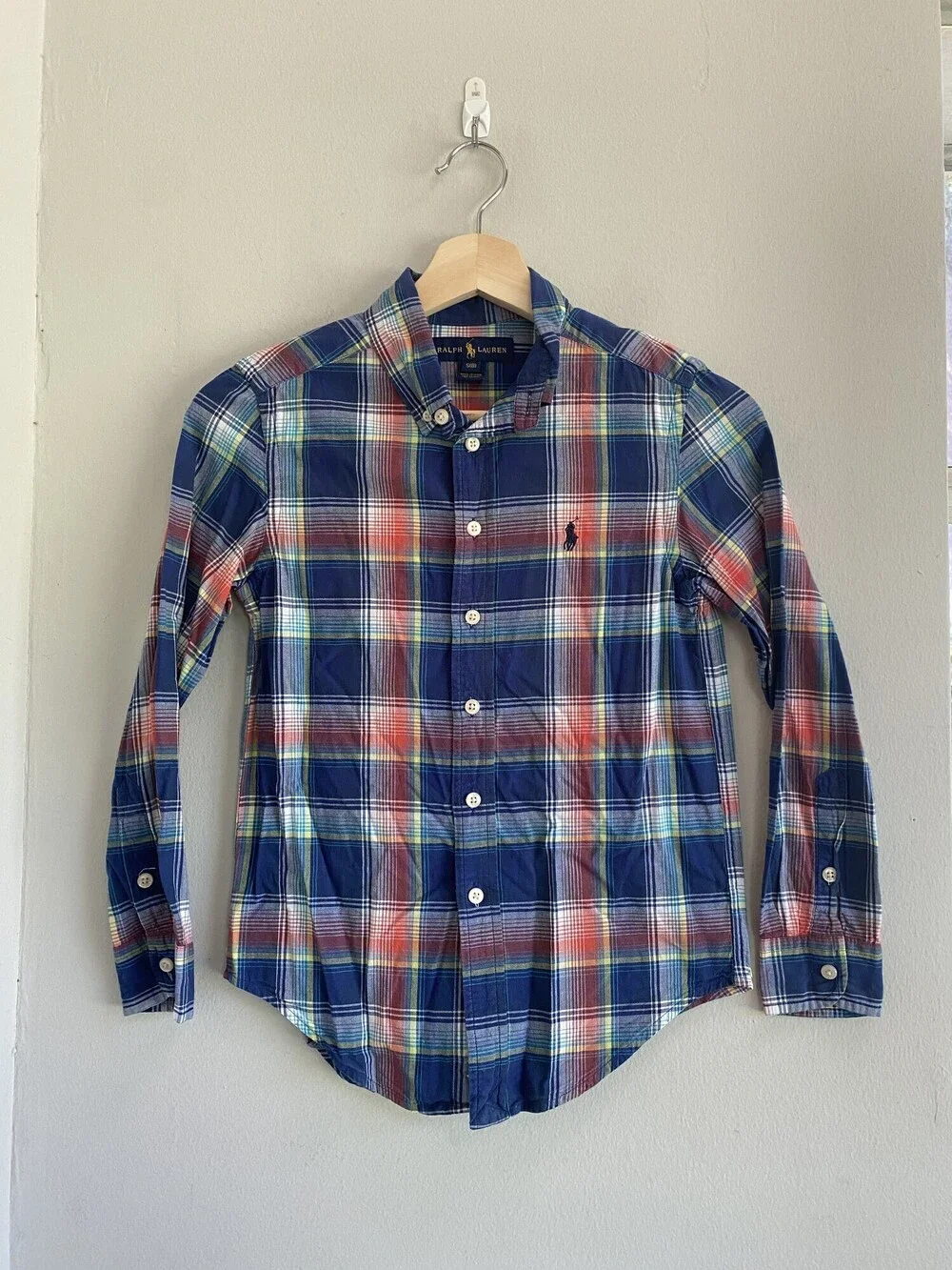 Ralph Lauren Boys Blue Multicolor Plaid Button Down Shirt 8